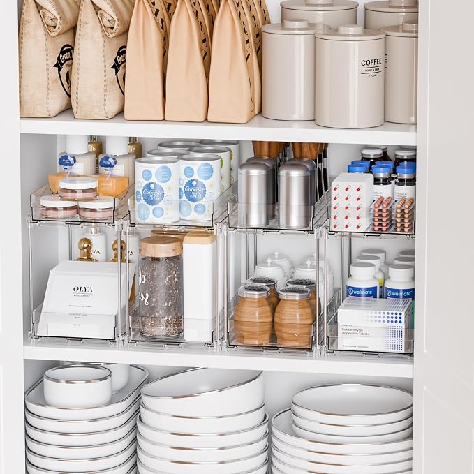 2 Pack 2 Tier Vertical Spice Rack Pull Out,10.4'' Deep Narrow Slide Out Spice Rack Organizer for Inside Cabinets,Kitchen,Pantry,Cupboard Seasoning,Can,Jar Organizer and Medicine Cabinet Storage - Image 4