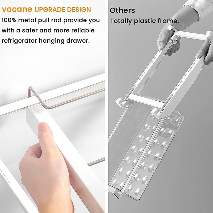 Deeper Refrigerator Drawers, Adjustable Refrigerator Shelf 14-19.5 Inches Large Fridge Drawer Organizer Pull Out, Deli Meat Container for Produce, Cheese, Bacon-XL - Image 5
