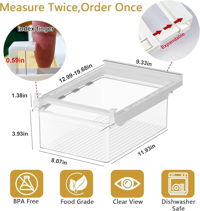 Refrigerator Organizers Storage Fridge Drawer, Storage Containers - 1pc(L) | Under Shelf Drawer for Fruit, Deli, Cheese, Seafood, Pull Out Plastic Organizer Bins fit for Medium Fridge Shelf, Simple Use - Image 2