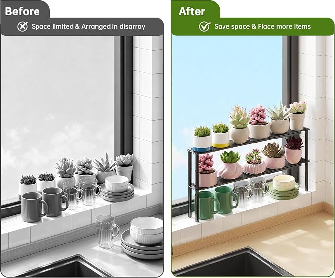 Window Sill Plant Shelf,Expandable Narrow Shelf Organizer for Over the Sink | Expandable from 15.3-25.9", Narrow 3.5" design, Large lower‑level space, Rust-resistant steel holds 22lbs, Simple assembly - Image 7