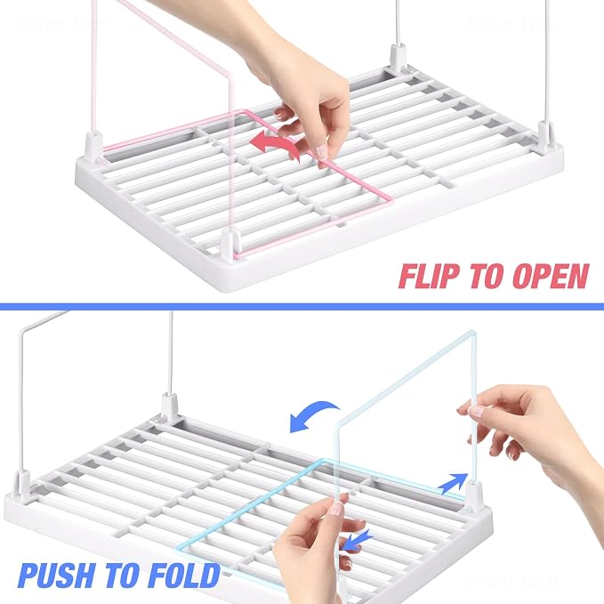 NiHome 2-Pack Stackable Plastic Kitchen Storage Shelf Foldable Rack, White | Stackable Kitchen Cabinet Organizer and Storage Shelves, Expandable Storage Racks for Counter Cabinet Pantry - Image 6