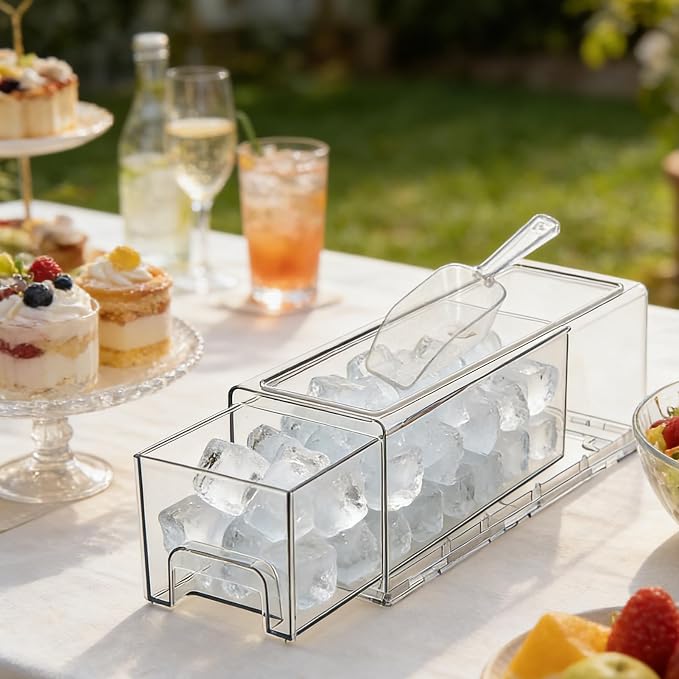 2 Set Ice Bucket for Freezer with Scoop Clear Ice Bin Plastic Stackable Plastic Containe with Pull out Handle Food Storage Organizer Holder for Pantry Freezer Kitchen Rv Fruit Wine Beverage - Image 6
