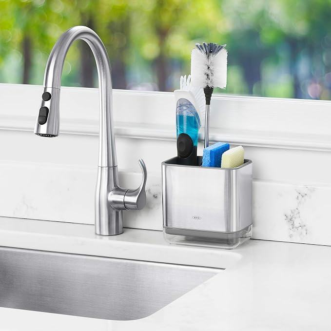 OXO Good Grips Stainless Steel Sink Organizer Caddy & Sponge Holder | Holds Sponge, Soap, And Scrubbers, Rust-Resistant Steel, Drains Easily, Kitchen Sink Caddy, Countertop Organizer - Image 7