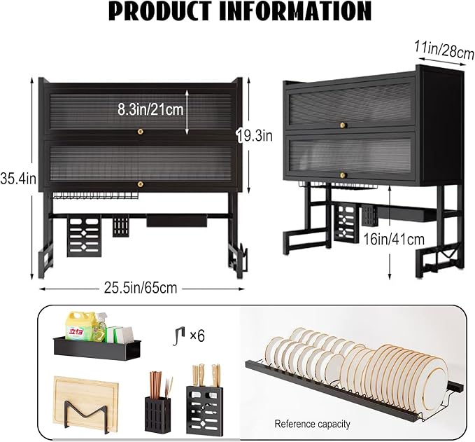Over Sink Dish Drying Rack 2 Tier Stainless Steel Dish Drainer with Cover and Utensil Holders Large Capacity Space Saving Kitchen Organizer - Image 7