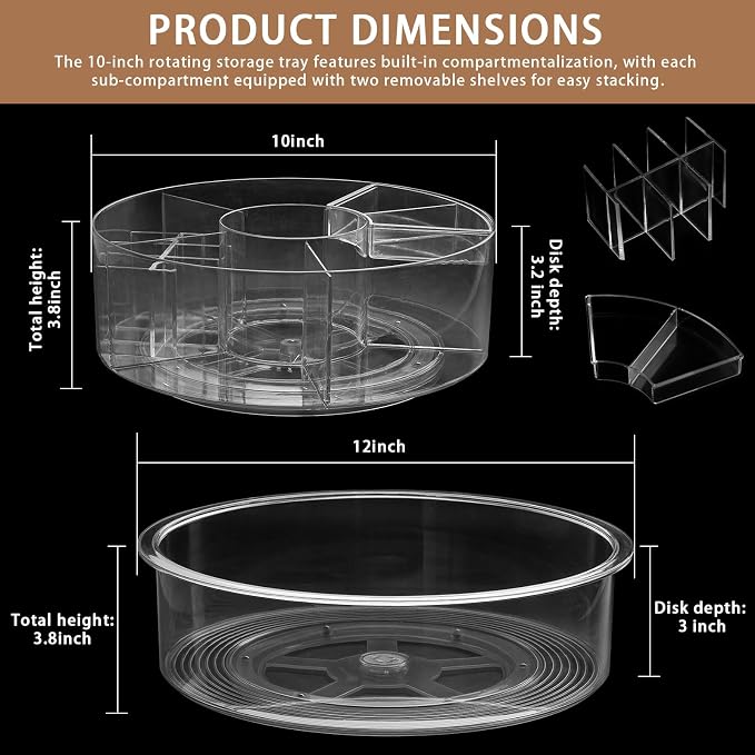 Lazy Susan Organizer 10in+12in 2Pcs Clear Rotating Tray 360° Turntable for Pantry Fridge Cabinet Kitchen Bathroom Storage，Spice Organization，Kitchen Condiment Organizer - Image 4