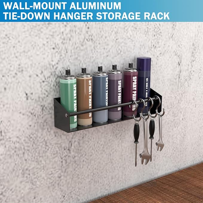 Black Aluminum Wall Mount Spray Can Storage Rack | Heavy-Duty Aerosol Paint Bottle Organizer For Garage, Workspace & Enclosed Race Trailers - Image 6