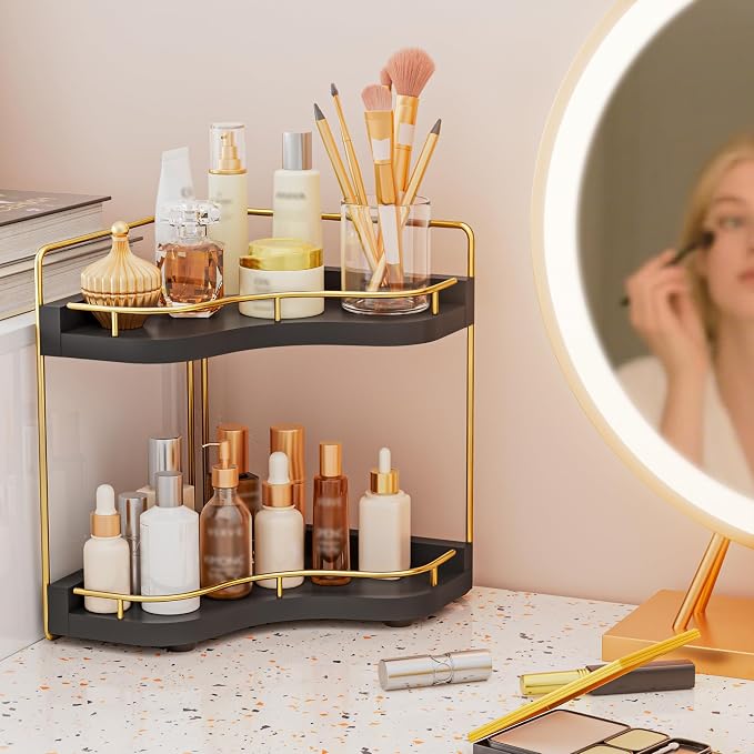 2-Tier Corner Bathroom Counter Organizer, Larger Size | Embedded Screw Holes, Sturdy & Stable, Oversized, Holds More, Vanity Shelf for Makeup & Skincare - Image 2