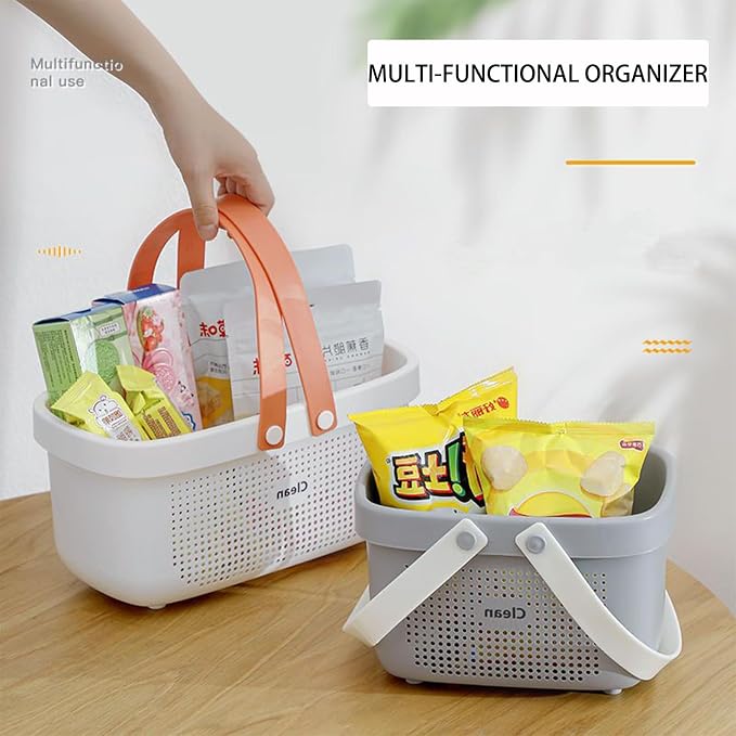 Portable Shower Caddy Basket with Handles Plastic Storage Basket Small Grey | Sturdy Drainage Large Capacity Organizer Basket with Silicone Handles for Bathroom Kitchen Bedroom College Dorm Essentials - Image 5