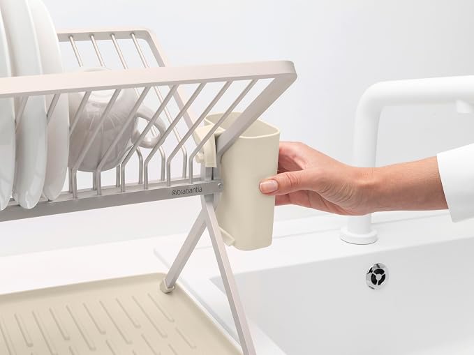 Brabantia SinkSide Large Foldable Dish Drying Rack (Soft Beige), Sleek Kitchen Drainer with Removable Cutlery Basket, Countertop Dish Rack for Dishes and Kitchen Accessories - Image 4
