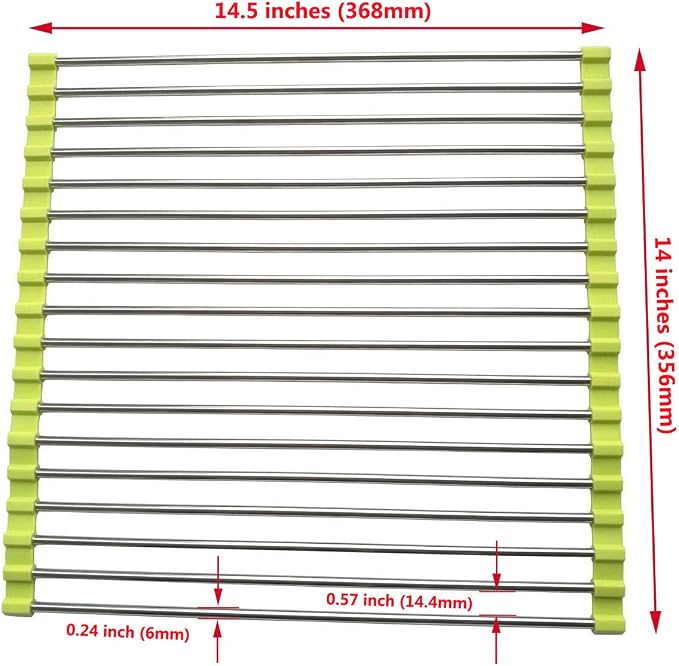 Roll Up Dish Drying Rack, Stainless Steel and Silicone Dish Drying Mat Over The Sink Foldable Drain Rack Multipurpose Dish Drainer for Kitchen, 14.5” x 14”, Green - Image 3