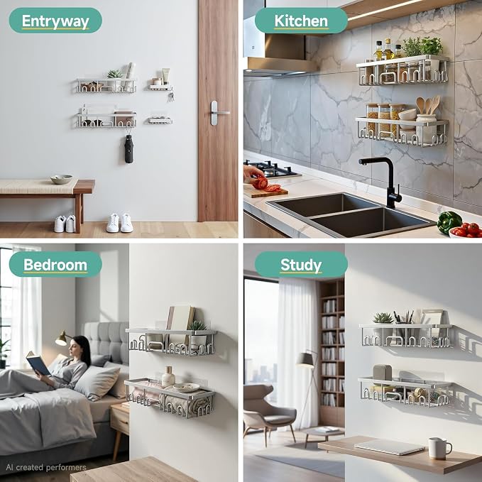 Veken Shower Caddy 6-Pack, Family Choice Award Winner, Large Wall Mounted Shower Rack, Bathroom Shelves Over Toilet, Organizer Storage Accessories with Soap Dish&Toothbrush Holder - Image 9
