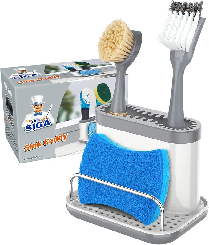 MR.SIGA Sink Caddy, Kitchen Sink Organizer Sponge Holder with Drip Tray | Kitchen sink caddy organizer, keeps sink tidy by MRSIGA