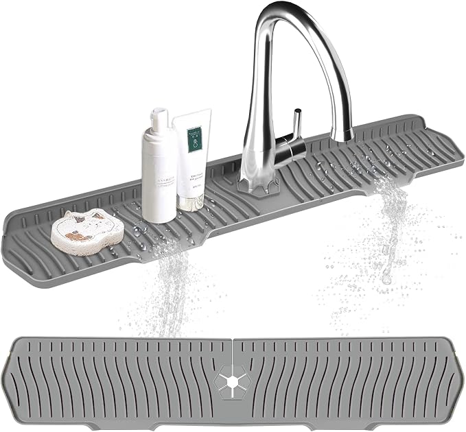 Kitchen Sink Splash Guard Gen2-30" x 6'' Silicone Sink Mat Splash Guard fit for Countertop, Bathroom,Farmhouse,RV by EBIGIC (Grey) by EBIGIC