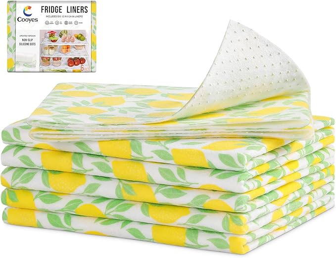 Cooyes 6 Pack Polyester Shelf Liners for Kitchen Cabinets, 12" × 24", Non-Slip Refrigerator Liners Machine Washable, Refrigerator Drawer Mats for Glass Shelves and Kitchen Cabinets by Cooyes