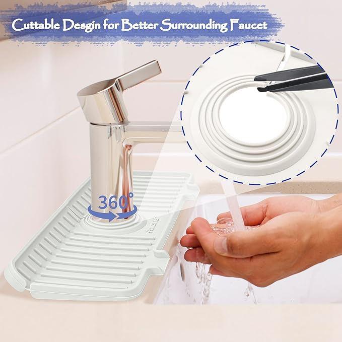 Amerner Kitchen Sink Splash Guard, Silicone Faucet Guard & Draining Mat, Bathroom and Kitchen Sink Organizer, Sink Faucet Mat Water Splash Guard Behind Faucet Accessories Gadgets, 14.2” x 5.1”, White - Image 3