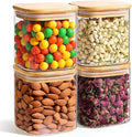 ComSaf Square Glass Containers with Lids 0.7 Qt, Set of 6 Pantry Galss Jars | Glass Storage Containers with Lids, Small Canisters, Spice Jar, Bamboo Lid with Silicone Seal, Size For Subpackage, BPA Free by ComSaf