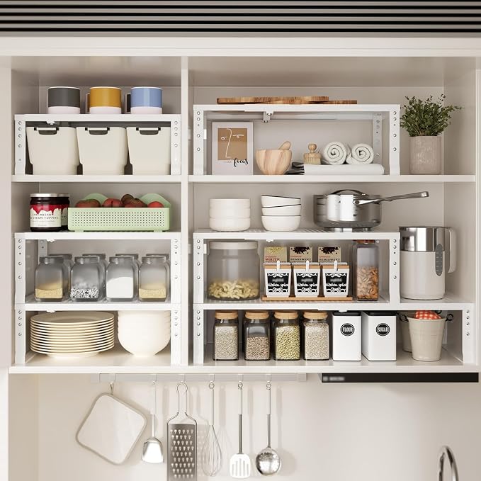 Expandable Spice Rack & Kitchen Cabinet Organizer - Stackable, Adjustable Shelves for Cabinets, Countertops, Cupboards & Pantries(2 Packs/Medium/White) - Image 6