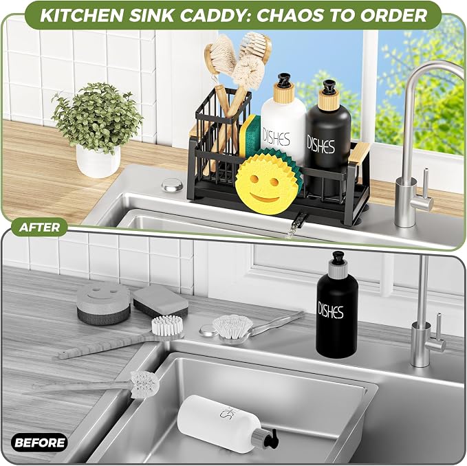Sponge Holder for Kitchen Sink, Sink Caddy Organizer with Dish Brush Holder, Sink Organizer Rack with Suction Cups, Smiley Face Sponge Caddy Self Drain for Soap Dispenser Storage Accessories - Image 4