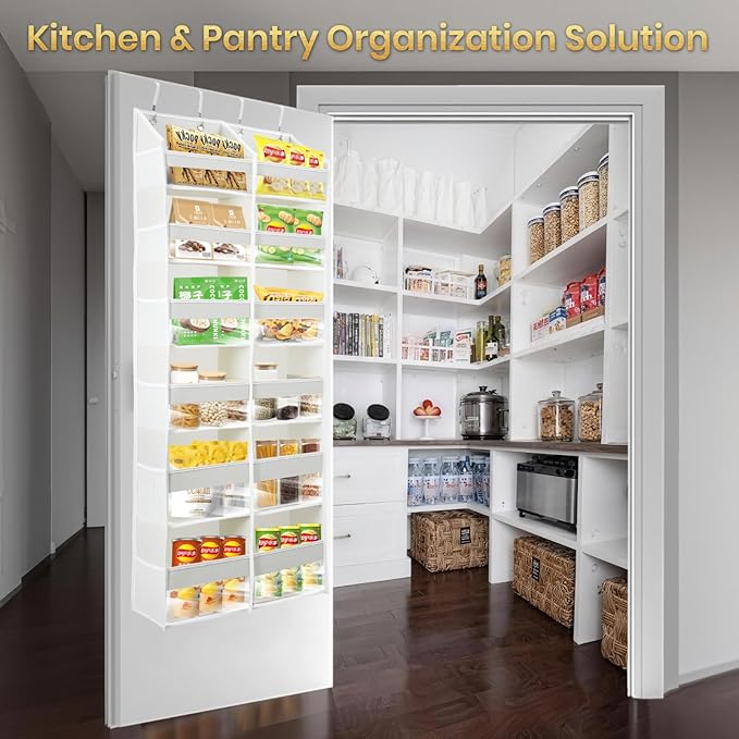 Over the Door Organizer, 6-Tier XL, 100D Fabric, Ivory | Extra wide over the door organizer, 65 lb capacity, 12 side mesh pockets, heavy-duty 100D fabric, bedroom & nursery storage - Image 9