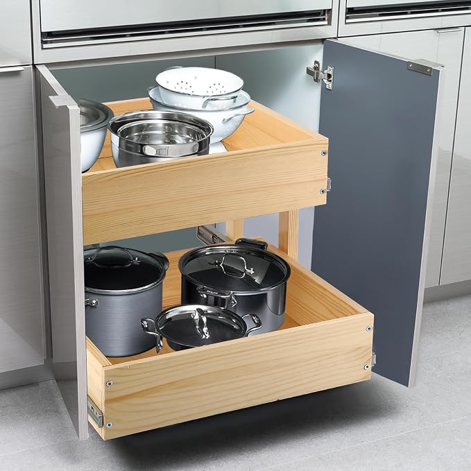 Pull Out Cabinet Organizer 20''W×21''D×16''H Soft Close Slide Out Wood Drawer Shelves for Kitchen, Finished, Bottom Assembly(Cabniet Require Opening >20.5'', Depth>21.5'', Height>16.5'') | Soft Close Wood Kitchen Pullout Drawers for Cabinets Shelves fo... - Image 7