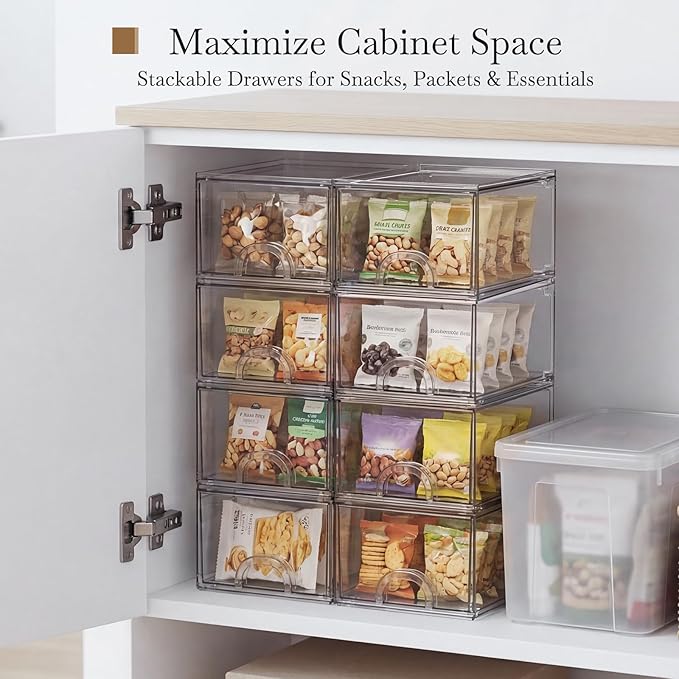 8 Pack Small Clear Stackable Acrylic Storage Boxes & Drawers | Storage Organizer, Clear Plastic Makeup Organizer, Ideal for Vanity, Cabinet, Desk Organization, Art Tool & Sketch - Image 6