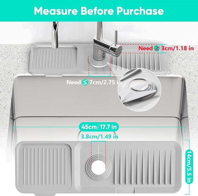 17.7'' Faucet Mat for Kitchen Sink [5°Slope Fast Self-draining] Kitchen Sink Splash Guard Silicone Sink Faucet Mat Splash Guard Kitchen Sink Area Tidy Splash Faucet Guard Draining Mat-Light Gray - Image 3