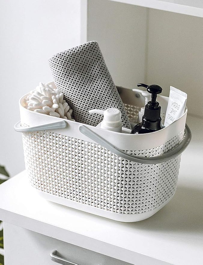 Plastic Portable Shower Caddy Basket, Storage Organizer, White, 3Pack | Bottom Drain Holes, Keep Dry, Sturdy and Durable, Easy to Carry for Bathroom, Kitchen, Dorm Room, RV, College - Image 2