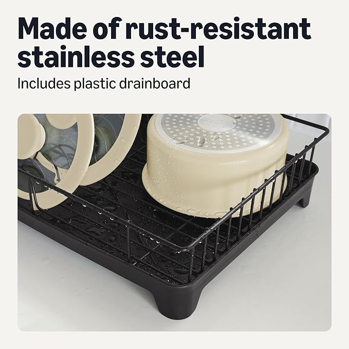 Amazon Basics Stainless Steel Dish Drying Rack, 15.2 x 11.6 x 4 in., Black - Image 3