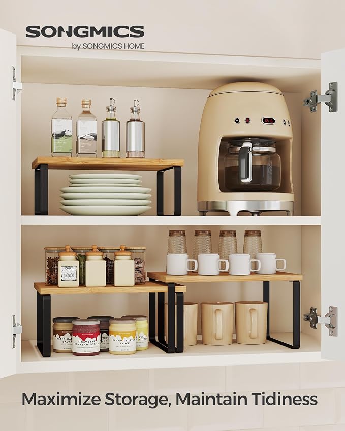 SONGMICS Cabinet Organizer Shelf, Set of 3 Spice Rack, Kitchen Storage | Hidden Litter Furniture, Discreet Cat House, Particleboard, MDF, 31.5x19.5x19.5 in, White, KADIN Collection UPCL013W01 - Image 2
