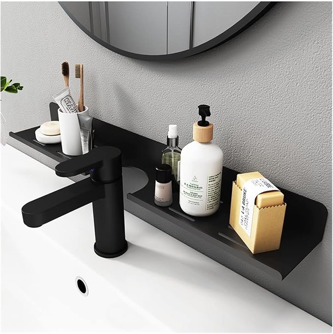 ROYALITA 17 Inch Acrylic Bathroom Shelf Organizer Over The Faucet | Bathroom Sink Rack Over The Sink Shelf, Countertop Organizer Kitchen Above Faucet, Black by ROYALITA