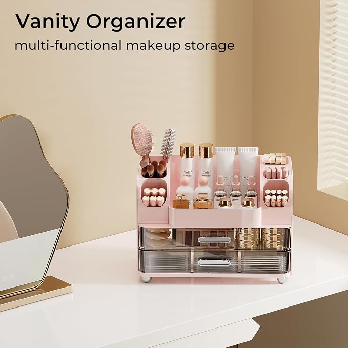 UFORU Makeup Organizer Countertop with 2 Large Drawers for Vanity Bathroom | Brush Holder, Large Capacity, Thickened Plastic, Compact Footprint, Space-Saving Design, Easy Clean, Ideal for Dorm Rooms - Image 7