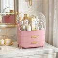 Vtopmart 3-Tier Skincare Makeup Organizer with Lids, Pink | With Drawers and Lid, For Vanity and Bathroom Countertop, Large Cosmetic Storage Box Case for Dresser, With Non-Slip Base by Vtopmart