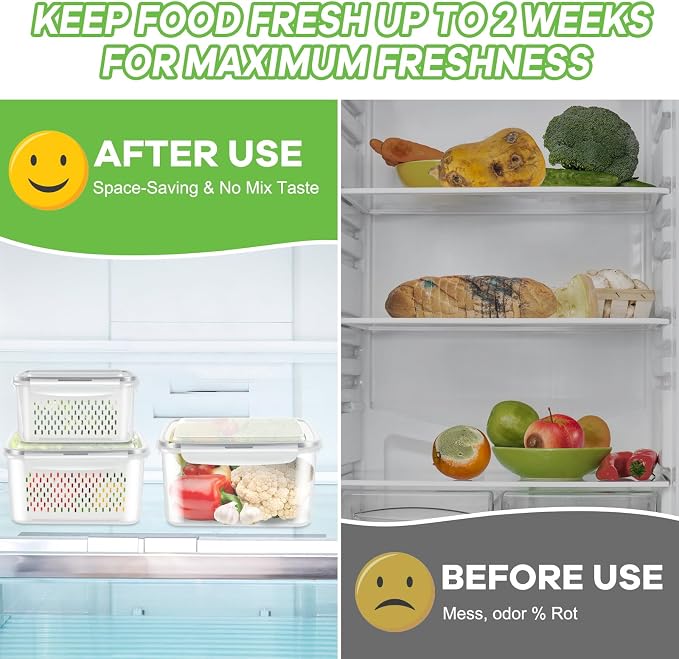 TBMax Fruit Storage Containers for Fridge, 6 Pcs Produce Saver with Colander for Rinsing, Berry Containers Lettuce Keeper Refrigerator Organizers Airtight Food Storage with Lid - Image 3