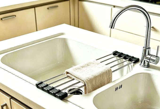 Ahyuan Roll up Dish Drying Rack Over The Sink Kitchen Roll up Sink Drying Rack Portable Dish Drainer Foldable Dish Drying Rack (Black, 17.8''X3.7'') by Ahyuan