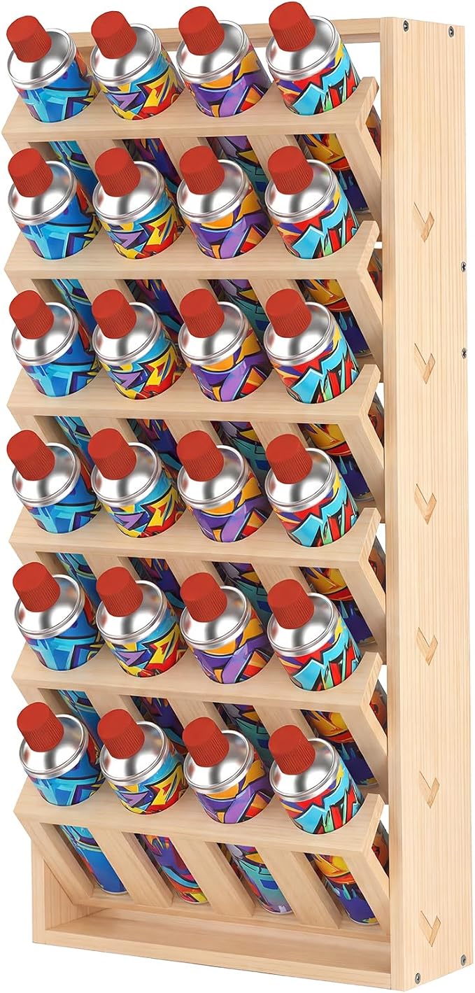Sidasu Spray Can Holder, 6-Tier Wall Mount Spray Paint Storage Rack | 24-Can Capacity, Wooden, DIY Paintable, Paint Can Organizer for Garages and Workshops by Sidasu
