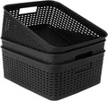 Soddeph Plastic Storage Baskets for Cabinets, Household Pantry Organization with Handle,Organizer Bins for Room,Bathrooms,Under-Sink,Kitchen (Black, M-3PACK) by Soddeph
