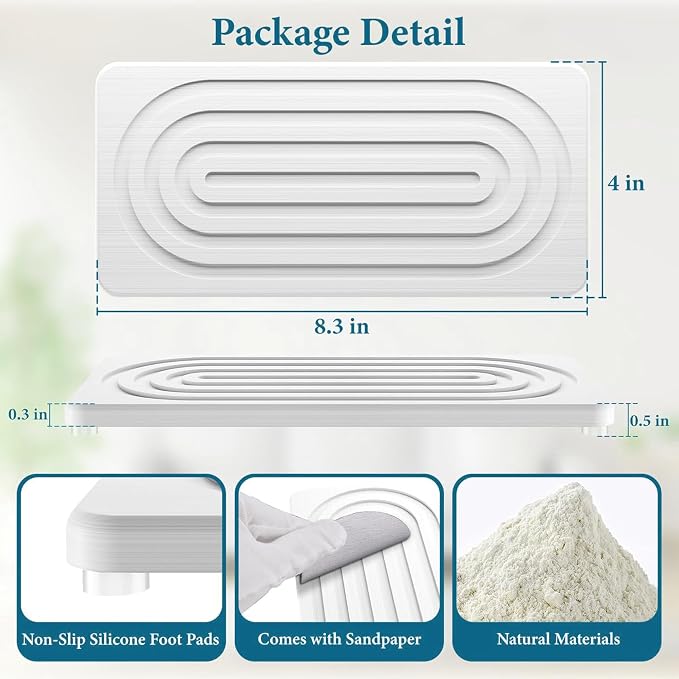 2 PCS Water Absorbing Stone Tray for Sink, Quick Drying Diatomite Bathroom Tray Countertop, Stone Drying Mat for Kitchen Counter Faucet, Soap Dish Dispenser Vanity Organizer, White-A-8.3" x 4" - Image 4
