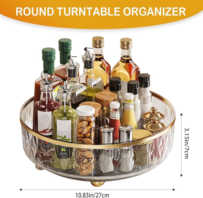 11-Inch Clear Lazy Susan, Non-Skid Rotating Storage Tray, Ideal for Kitchen Cabinets, Pantry, Refrigerator, Bathroom Countertop, Vanity Makeup Organizer, Spice Rack (White, 11Inch) - Image 2
