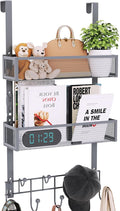 Consumest Over The Door Hooks Organizer - 3 Tier Door Hanger with 9 Coat Hooks & 2 Mesh Basket, Back Storage Organizer Hanging Towels for Bathroom, Bedroom, Grey by Consumest