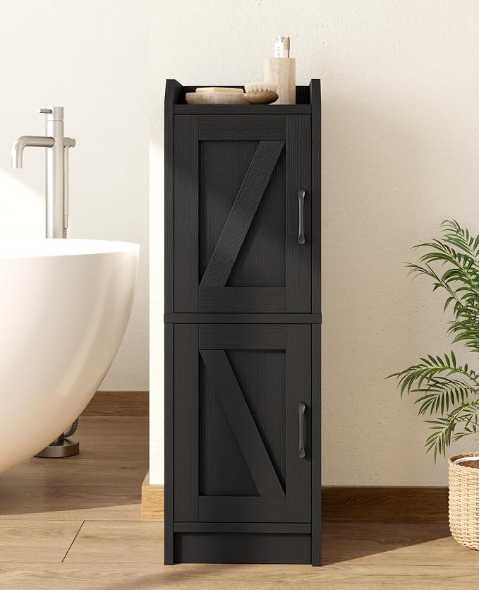 Narrow Bathroom Storage Cabinet with 2 Doors and Shelves, 9.8" W Small Storage Cabinet for Toilet Paper Storage, Slim Cabinet for Small Spaces, Bathroom, Kitchen, 9.8" W × 7.9" D × 29.5" H, Black by Unknown