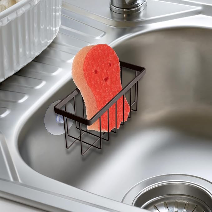 HLOOL Kitchen Sponge Holder,Sponge Holder for Kitchen Sink Scution,Sink Caddy (Bronze) - Image 4