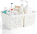 UUJOLY Portable Plastic Shower Caddy Basket with Wooden Handle, White | Divided Storage Organizer Tote for Bathroom, Dorm, College, Kitchen & RV – Lightweight, Easy-Carry Essentials Caddy by UUJOLY