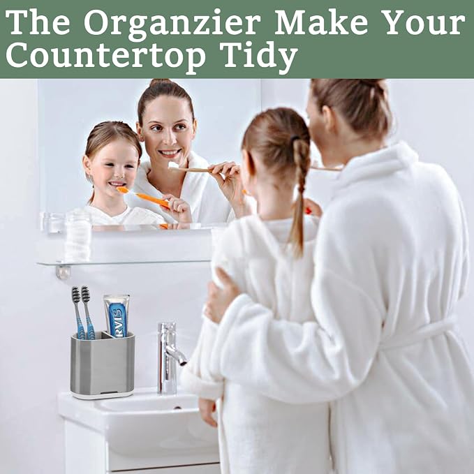 Toothbrush Holders Toothpaste Organizer for Bathrooms, Sliver, Small | 2 Slots, Easy to Clean, Plastic, Kids Electric Toothbrush, Drainage, Removable, For Bathroom, Vanity, Kitchen Sink, Office - Image 6