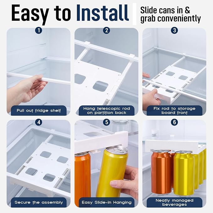 Novabright 4 Pack Hanging Soda Can Organizer Pull out Drawer Can Holder Space Saving Storage Rack for 2 Inch Beverage Drink Beer Seltzer Fridge Freezer - Image 4