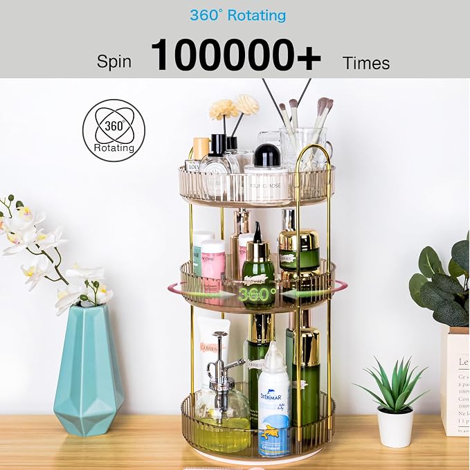 360 Rotating Makeup Organizer - Large Capacity Spinning Perfume & Cosmetic Skincare Holder for Vanity & Countertop (Vibrant Orange, 3 Tier) - Image 5