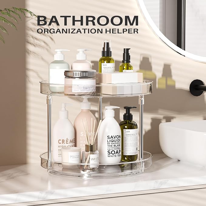 2 Pack 2 Tier Lazy Susan Turntable Organizer, Clear Rotating Lazy Susan | 360 Degree Rotating Spice Rack for Cabinet, Makeup and Perfume Organizer for Vanity, Counter Organizer Tray for Bathroom - Image 3