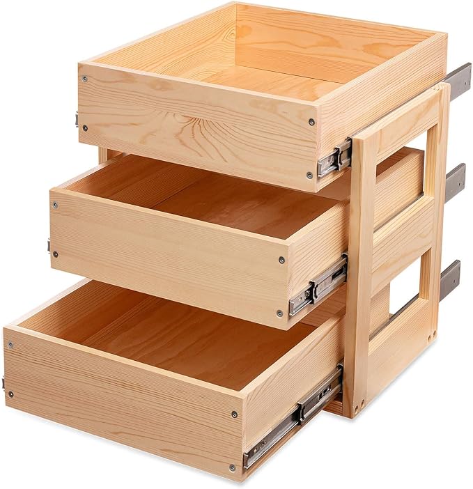 Pull Out Drawers For Cabinets, 17''W×21''D×19''H Soft Close Slide Out Wood Shelves Storage Organizer for Kitchen, 3-Tier, Finished, Heavy-Duty, Bottom Assembly - Image 7