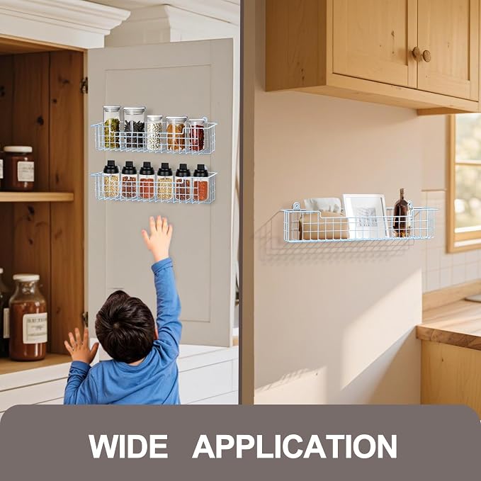 Spice Rack Wall Mount, 4-Pack Seasoning Organizer for Kitchen Storage Organization, Metal Spice Holder Saving Space Shelf for Cabinet, RV, Pantry, Blue - Image 7