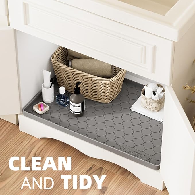 Winisok Waterproof Under Sink Mat 40" x 19", Silicone Mat, Dark Gray | Raised Edge Traps Spills & Leaks, Shelf Liner, Cabinet Protector, for Kitchen, Bathroom, Boots, Pets, Home Essentials - Image 5