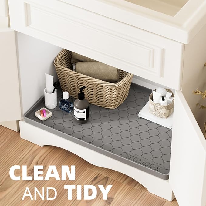 Winisok Waterproof Under Sink Mat 31" x 22", Silicone Mat, Dark Gray | Raised Edge Traps Spills & Leaks, Shelf Liner, Cabinet Protector, for Kitchen, Bathroom, Boots, Pets, Home Essentials - Image 5